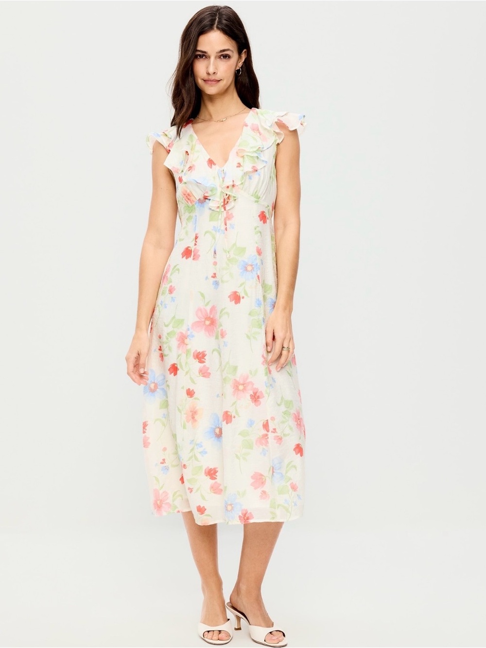 Old Navy Cream Floral Ruffle Midi Dress